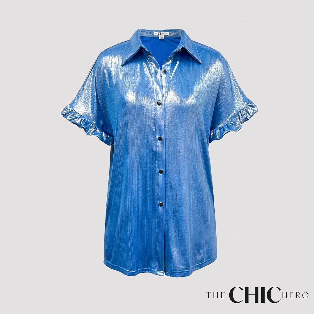 Metallic Frill Sleeve Women Shirt