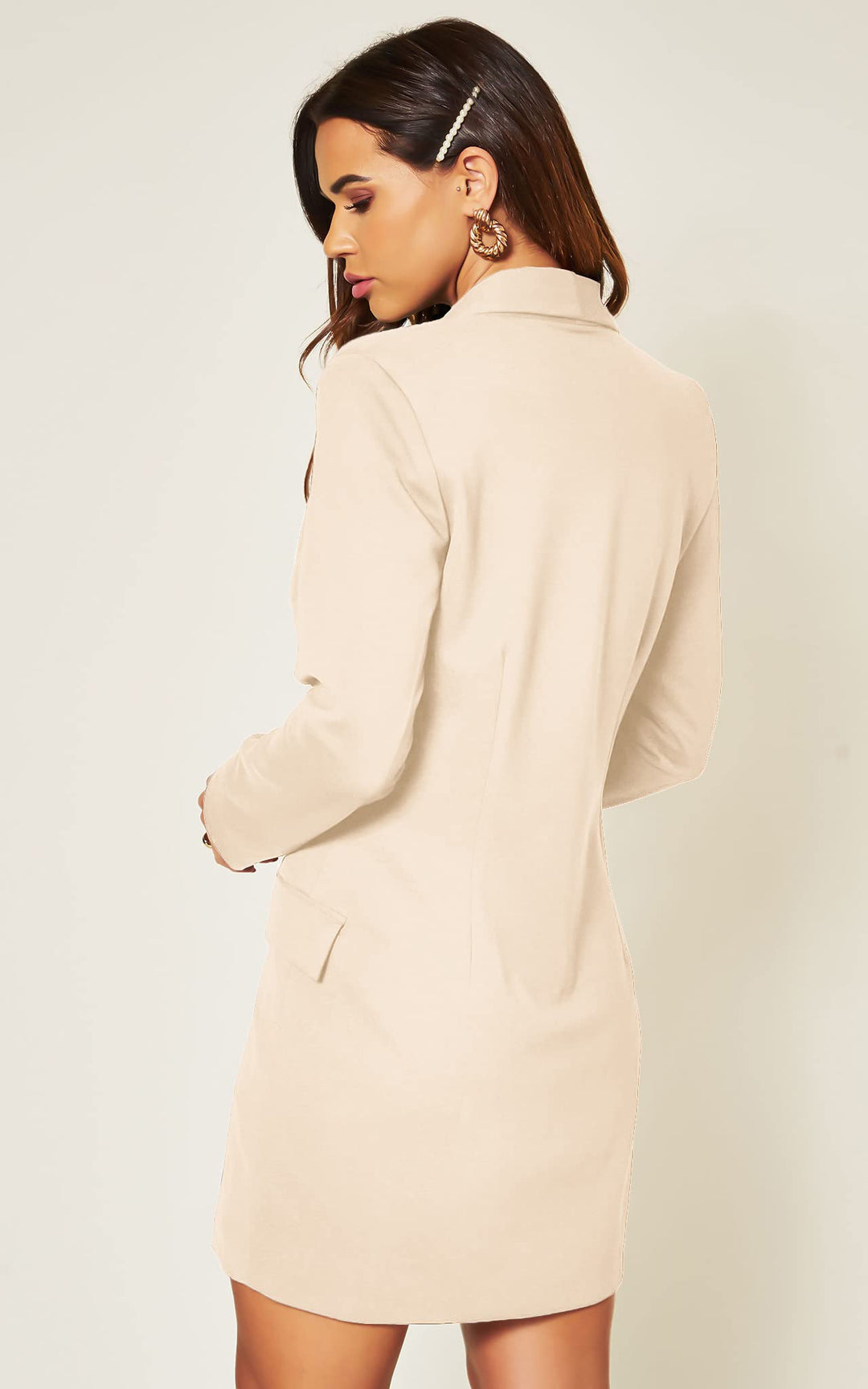 Luxe Stain Breasted Asymmetric Blazer Dress In Cream