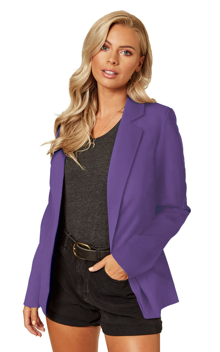 Single Button Casual Blazer for Work in Purple