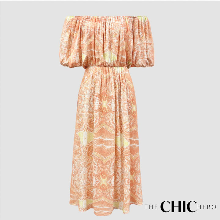 Long Sleeve Vintage Style Maxi Dress in Pink Print