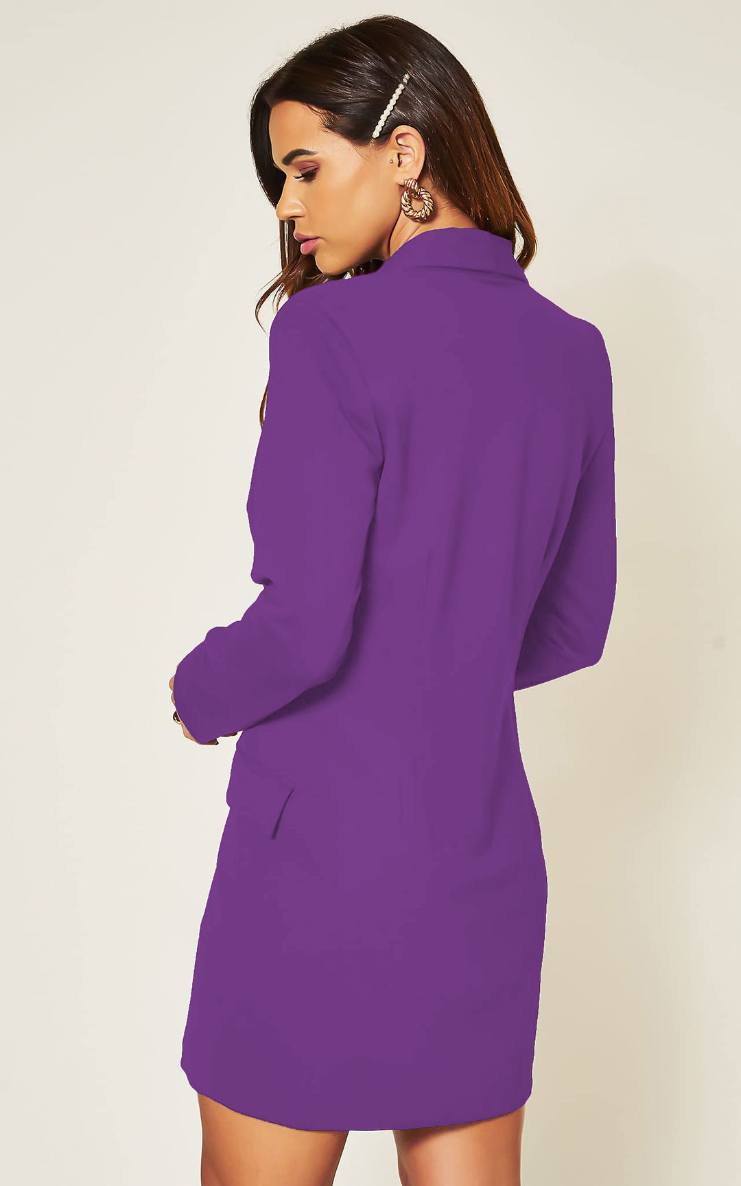 Luxe Stain Breasted Asymmetric Blazer Dress In Purple