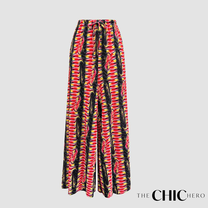 Multi Colour Wave Print Pleated Trousers