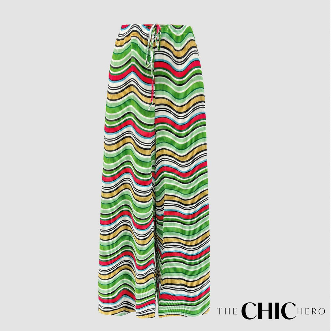 Multi Colour Wave Print Pleated Trousers