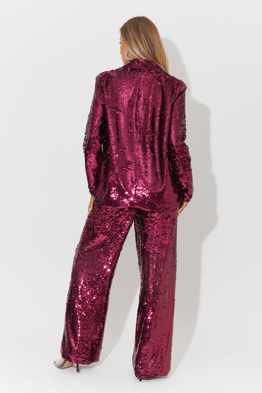 Oversized Blazer In Hot Pink Sequin Co-Ord