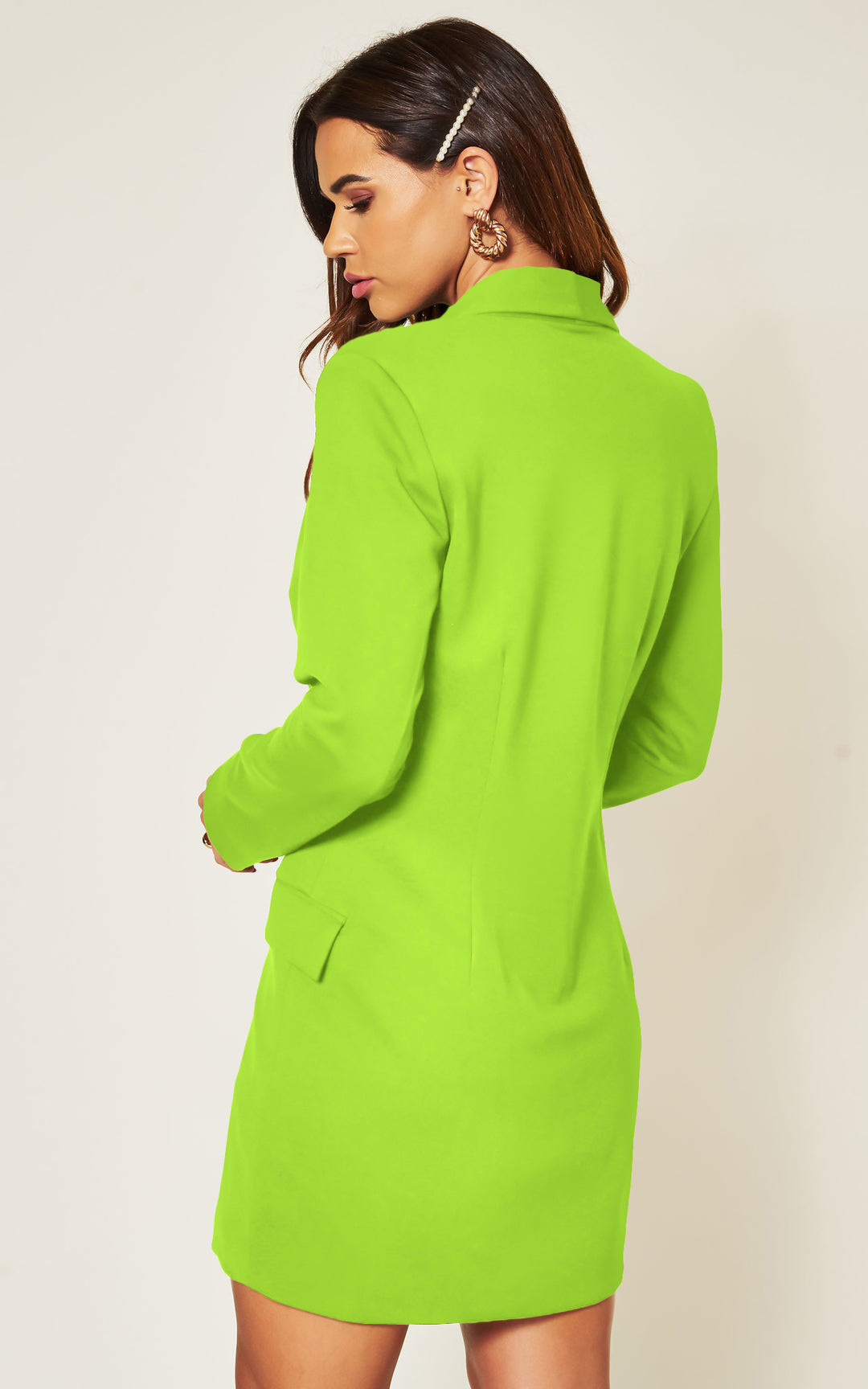 Luxe Stain Breasted Asymmetric Blazer Dress In Light Green