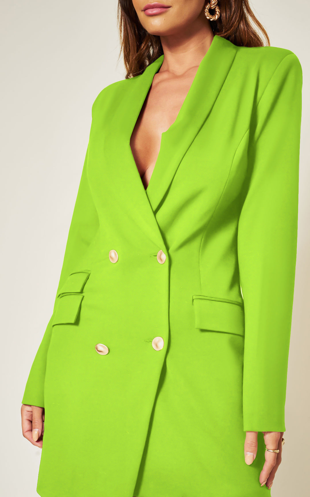 Luxe Stain Breasted Asymmetric Blazer Dress In Light Green