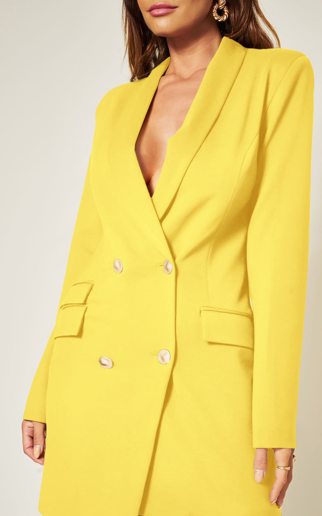 Luxe Stain Breasted Asymmetric Blazer Dress In Yellow