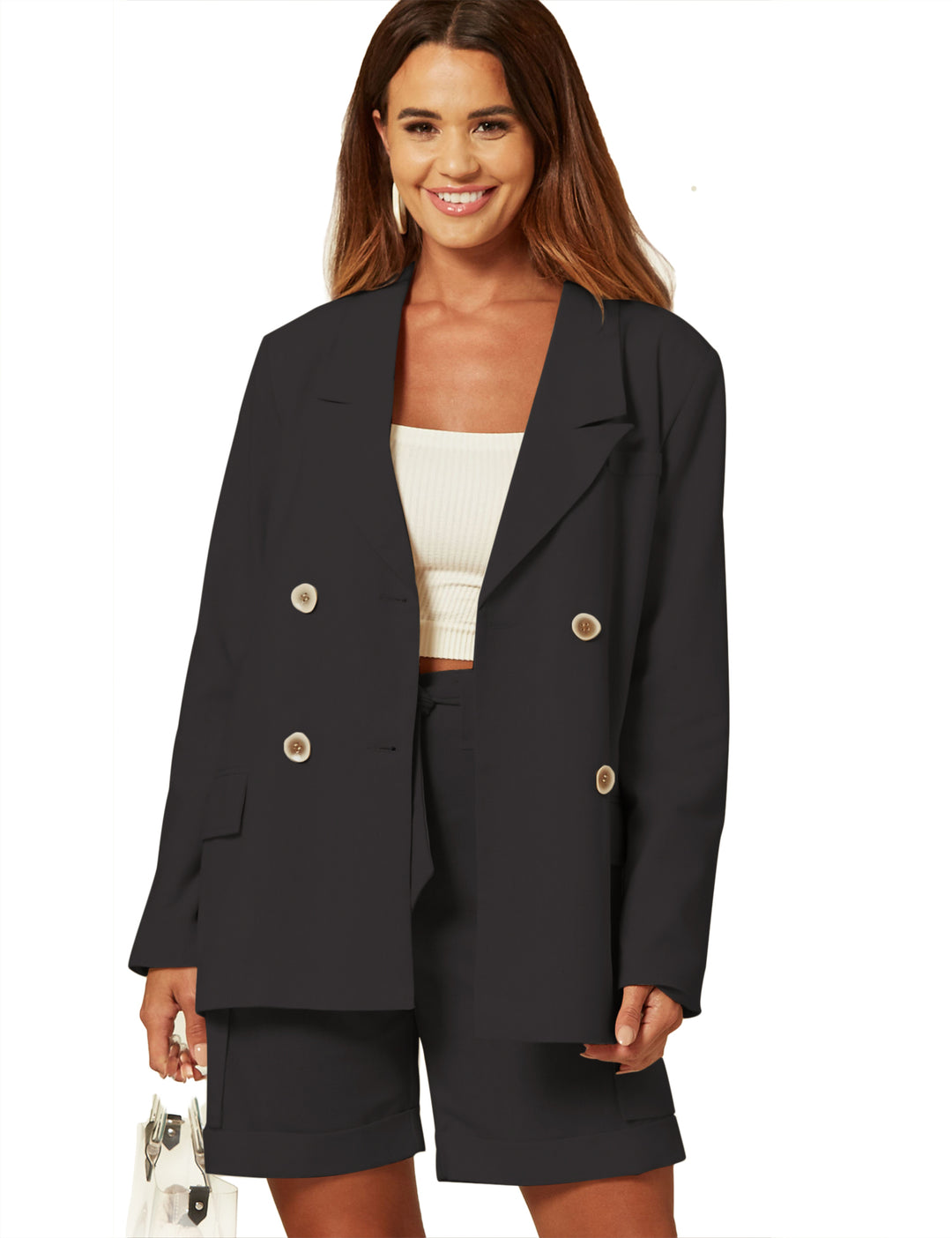 Tailored Double Breasted Blazer Jacket In Black