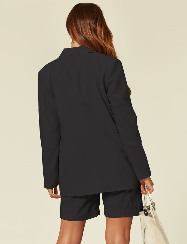 Tailored Double Breasted Blazer Jacket In Black