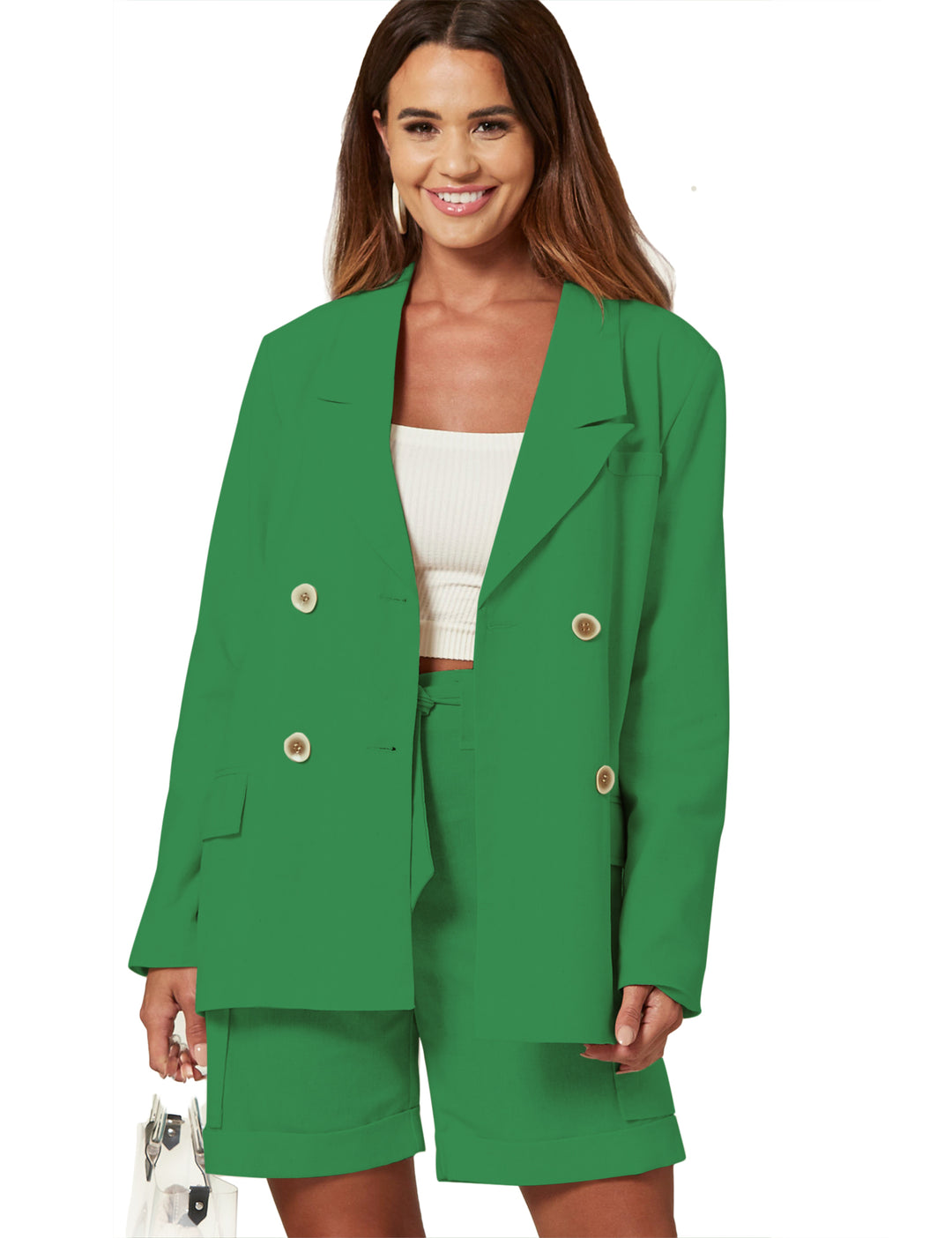 Tailored Double Breasted Blazer Jacket In Green