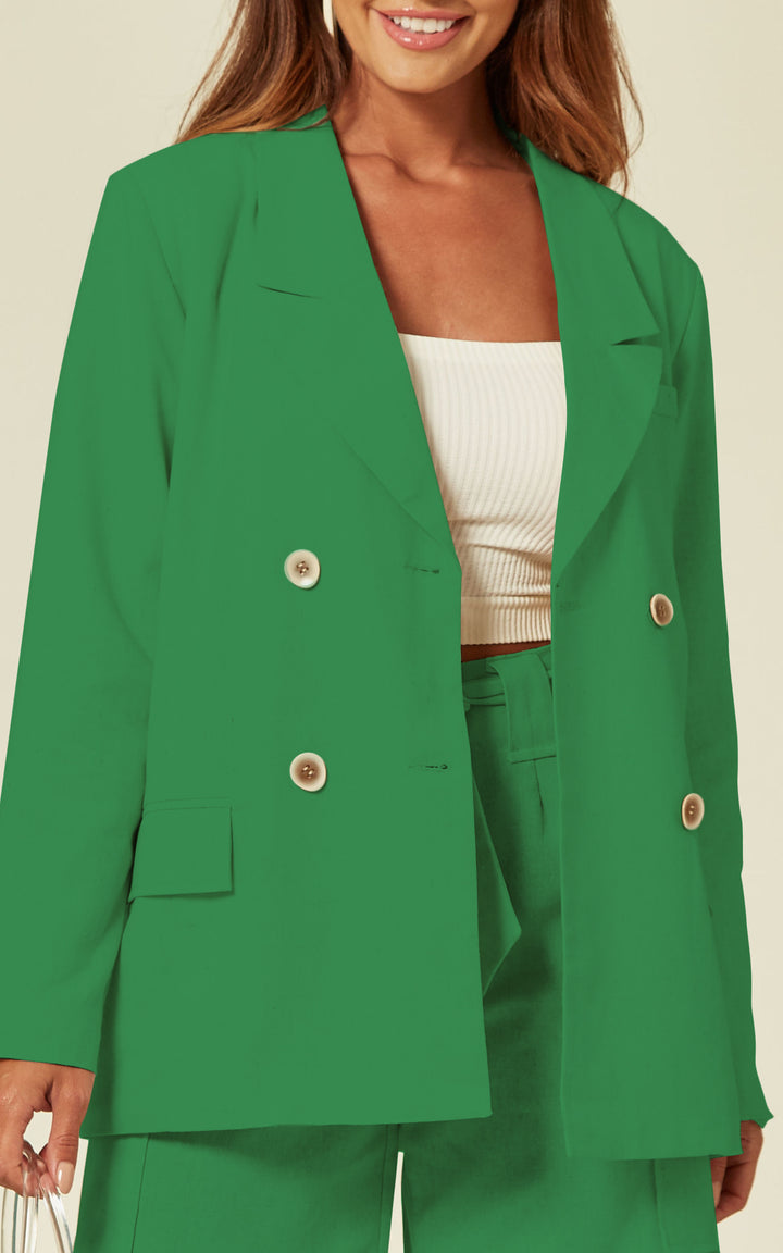 Tailored Double Breasted Blazer Jacket In Green