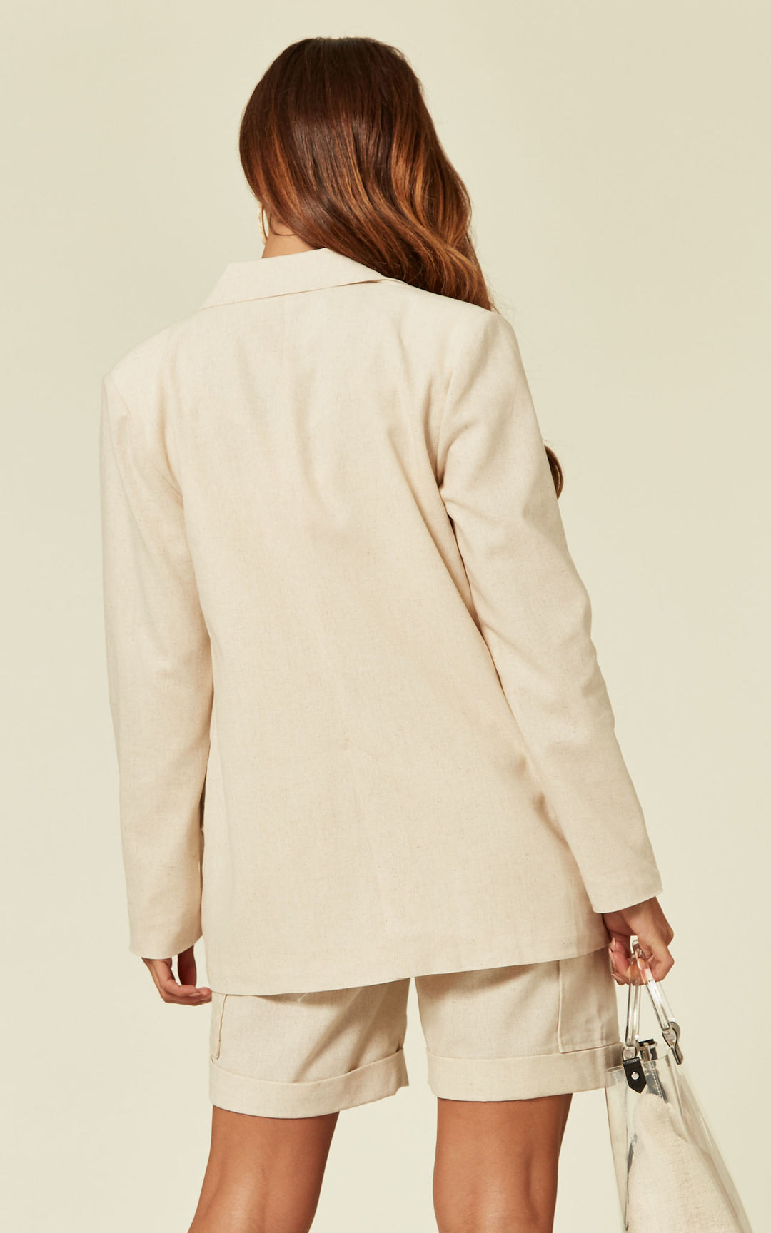 Tailored Double Breasted Blazer Jacket In Linen Beige