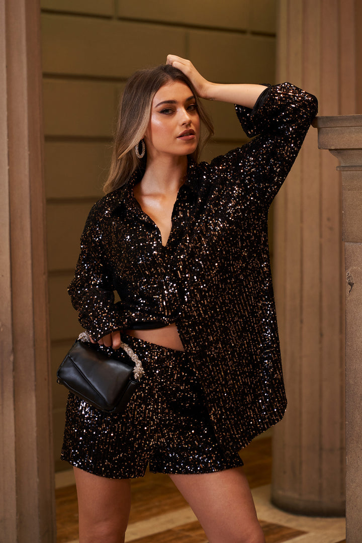 Oversized Sequin Shirt Co-Ord