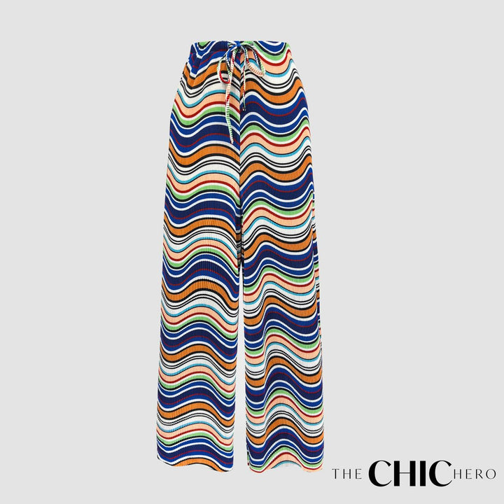 Multi Colour Wave Print Pleated Trousers