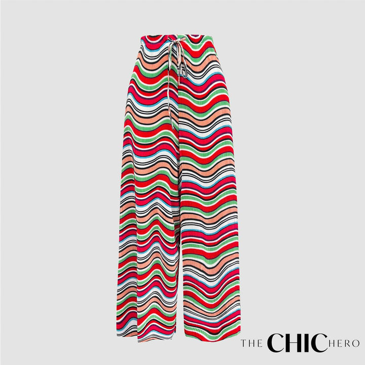 Multi Colour Wave Print Pleated Trousers