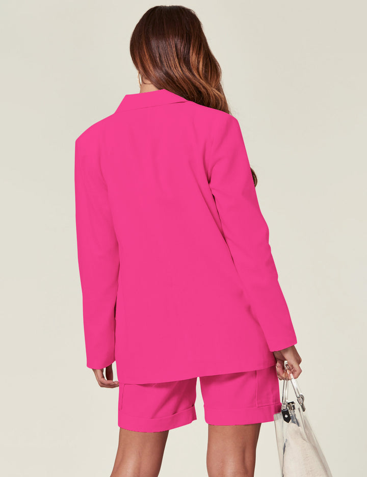 Tailored Double Breasted Blazer Jacket In Hot Pink