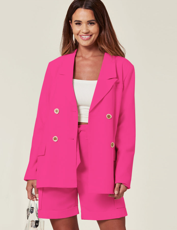 Tailored Double Breasted Blazer Jacket In Hot Pink