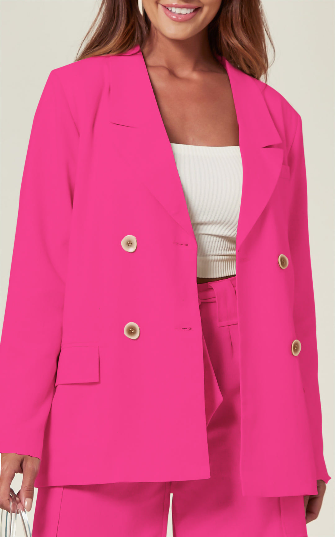 Tailored Double Breasted Blazer Jacket In Hot Pink
