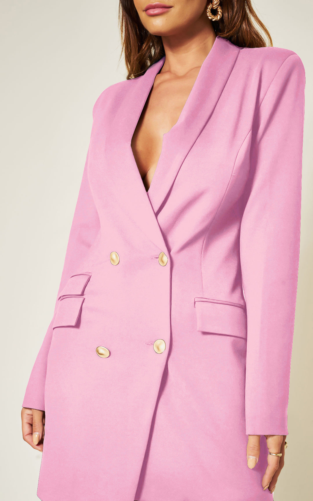 Luxe Stain Breasted Asymmetric Blazer Dress In Pink