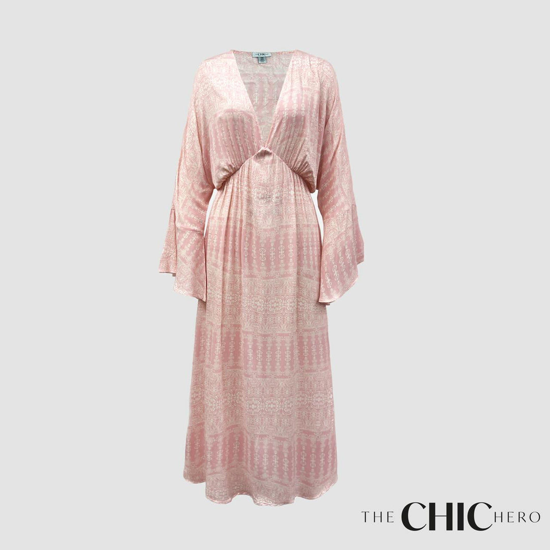 Long Sleeve Swing Maxi Dress in Pink Print