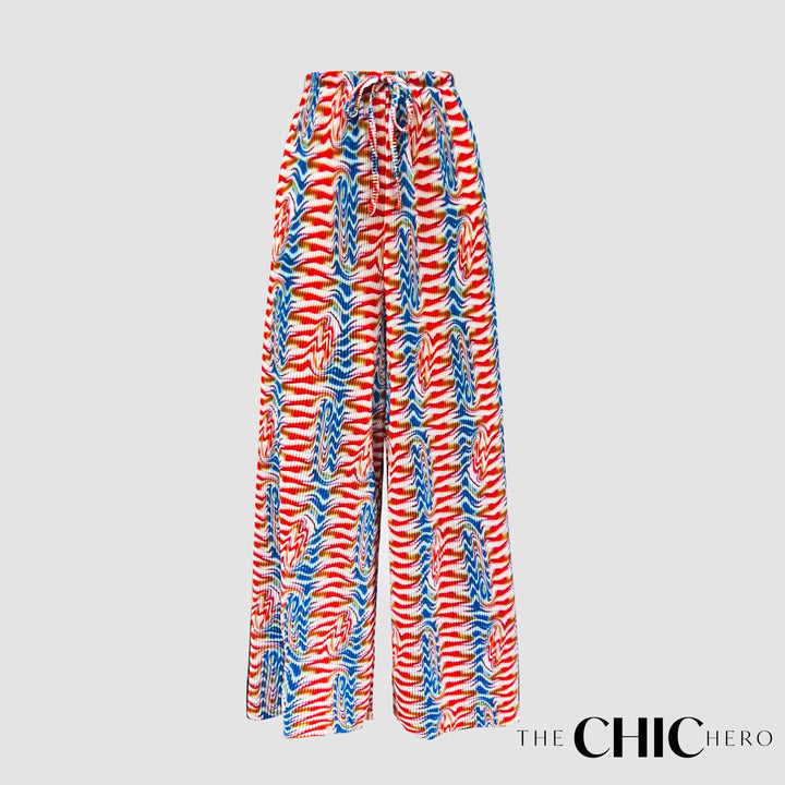 Multi Colour Wave Print Pleated Trousers