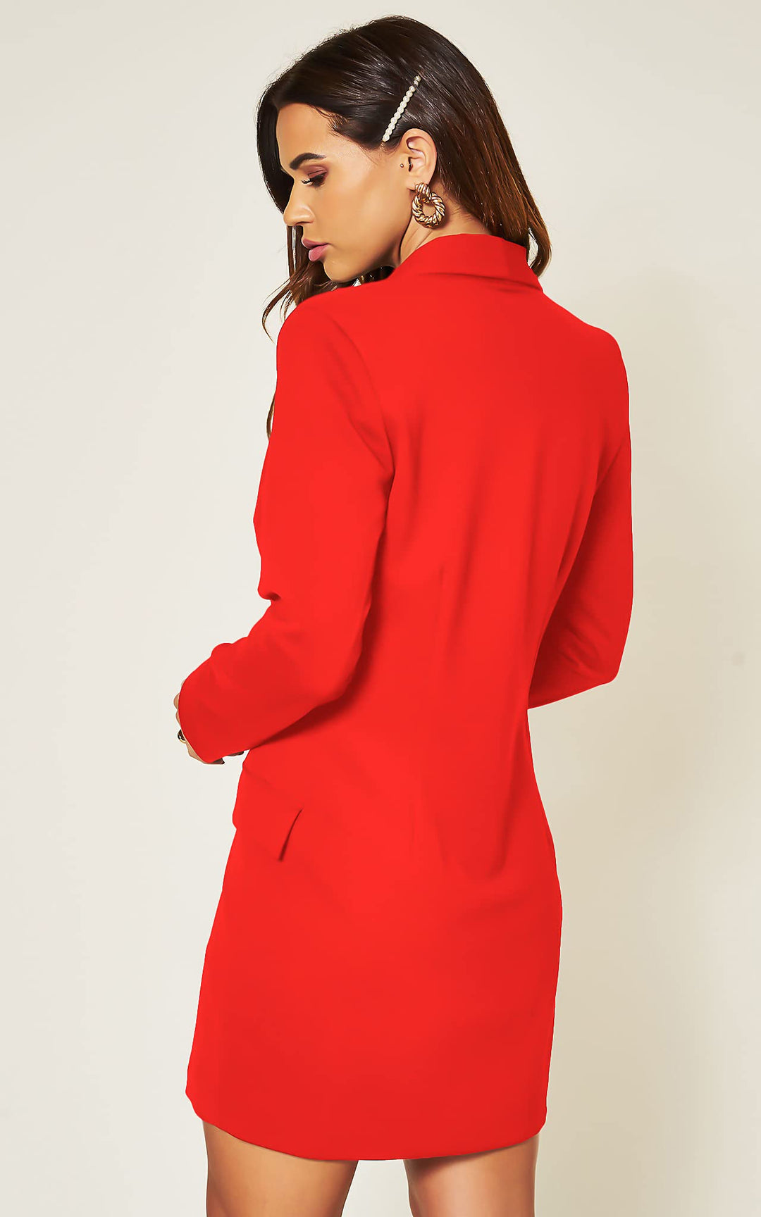 Luxe Stain Breasted Asymmetric Blazer Dress In Red