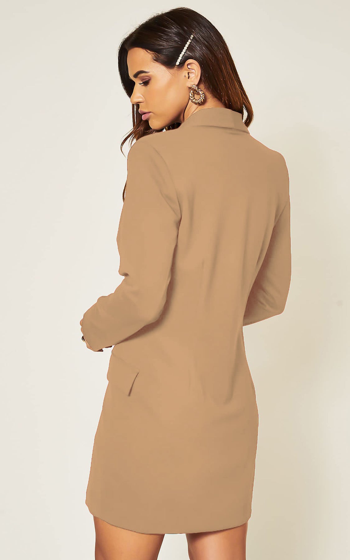 Unique21® Blazer Dress, Luxe Stain Breasted Light Brown Blazer Dress