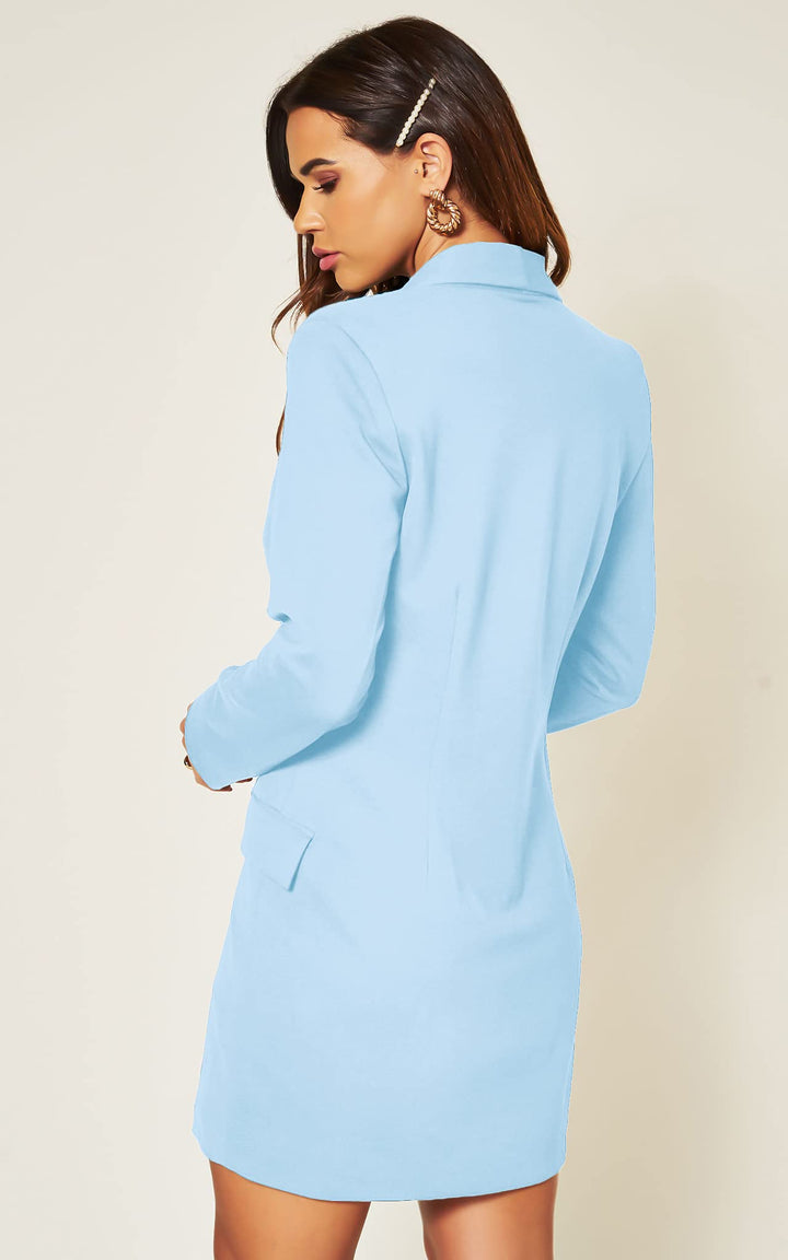 Luxe Stain Breasted Asymmetric Blazer Dress In Baby Blue
