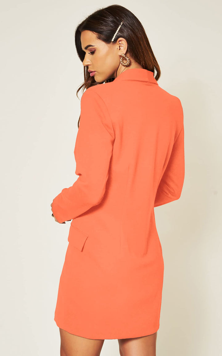 Luxe Stain Breasted Asymmetric Blazer Dress In Coral