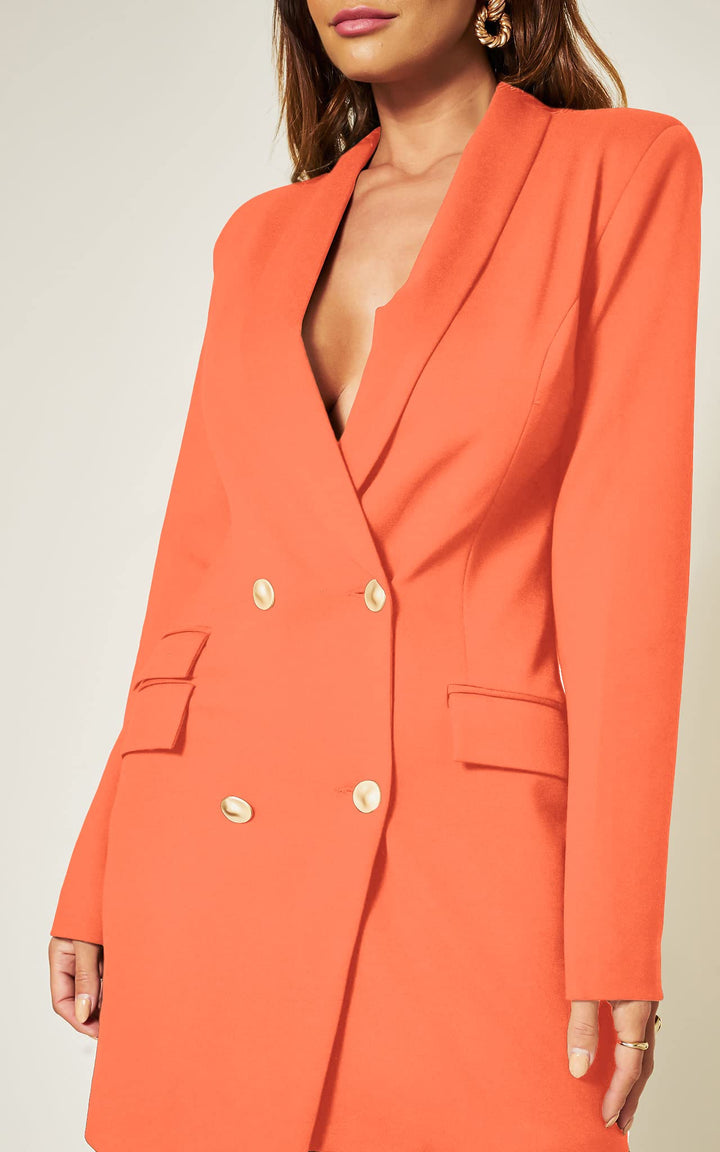 Luxe Stain Breasted Asymmetric Blazer Dress In Coral