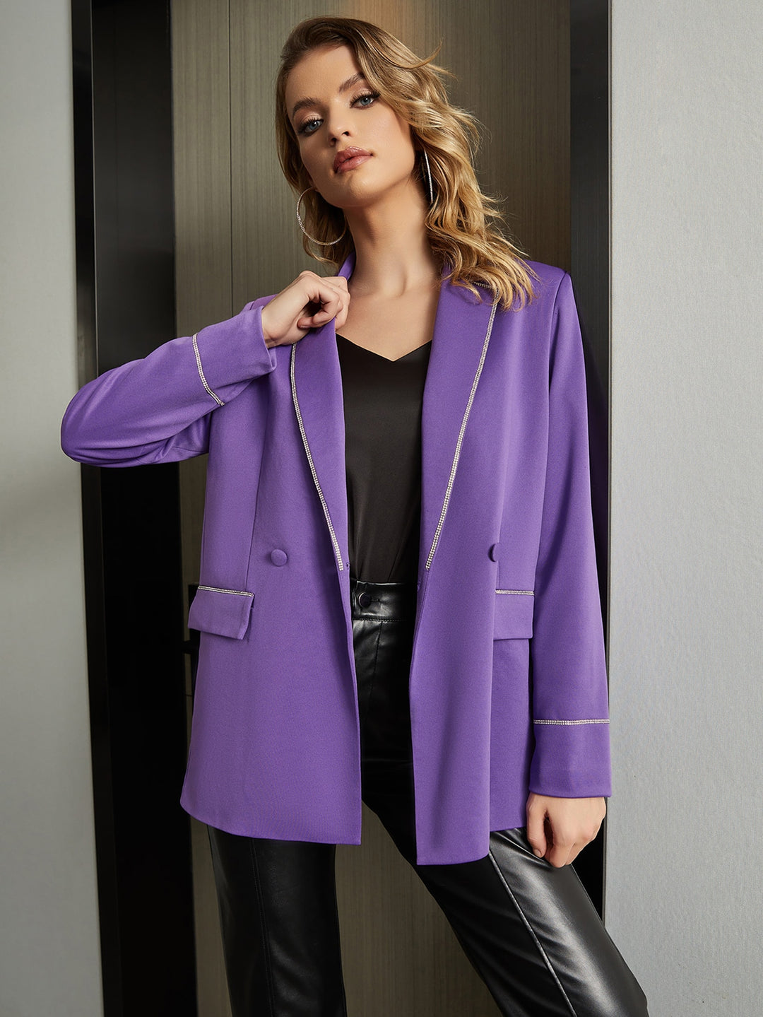 Contrast Binding Lapel Neck Blazer