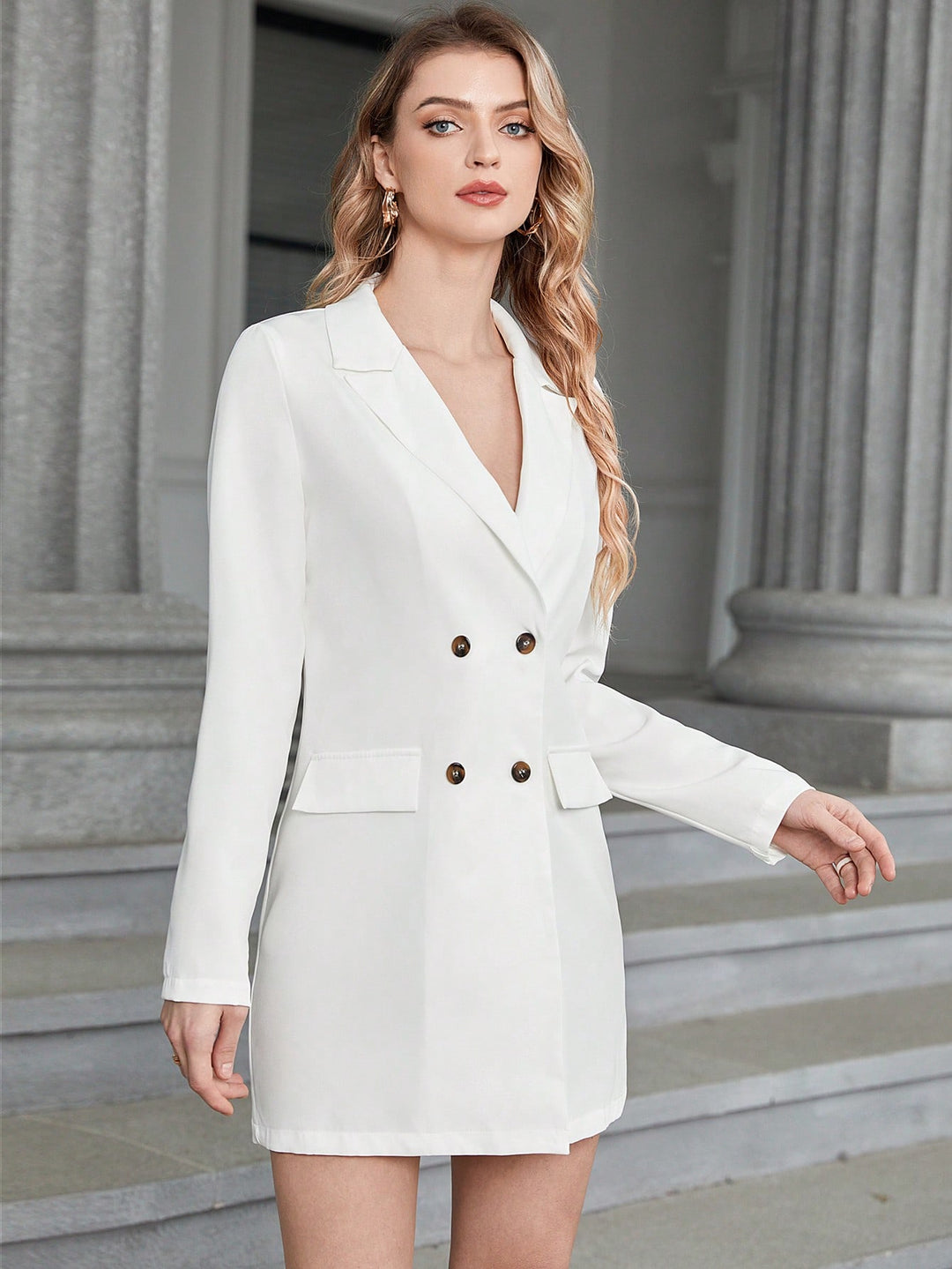 Double Breasted Flap Detail Blazer Dress