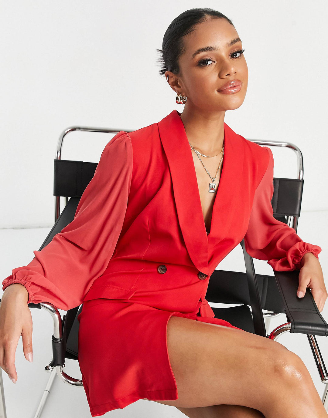 Unique 21 Blazer Dress With Puff Sleeves In Red