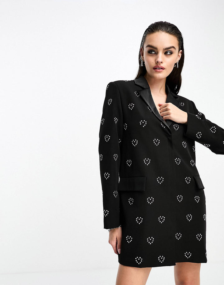 Boxy Blazer Dress With Heart Embellishment