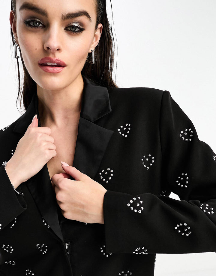 Boxy Blazer Dress With Heart Embellishment