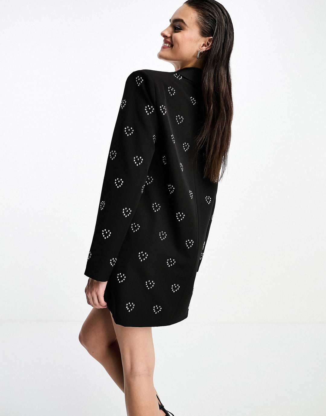 Boxy Blazer Dress With Heart Embellishment