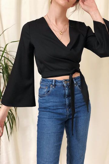 Black Tie Two Way Wrap Front Crop Top