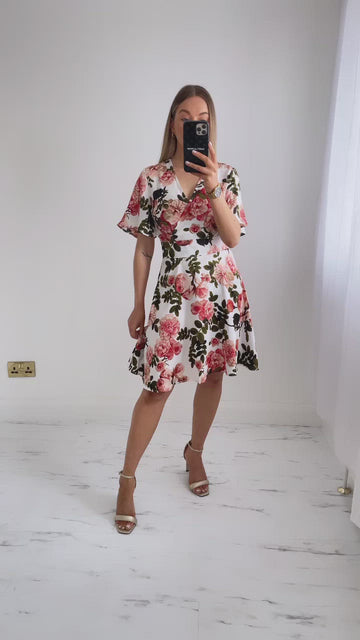 Floral Open Back Wrap Tea Dress