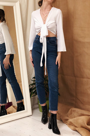 White Two Way Wrap Front Crop Top