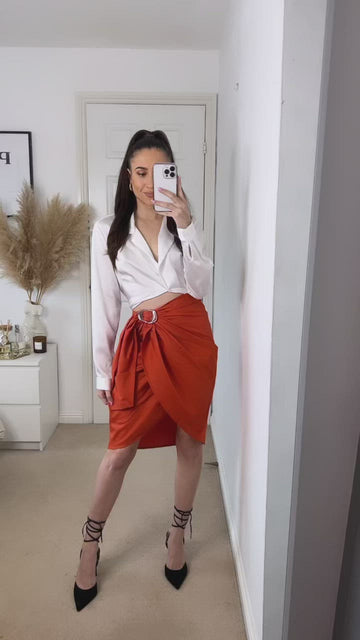 Organic Cotton Blended Wrap Skirt in Orange