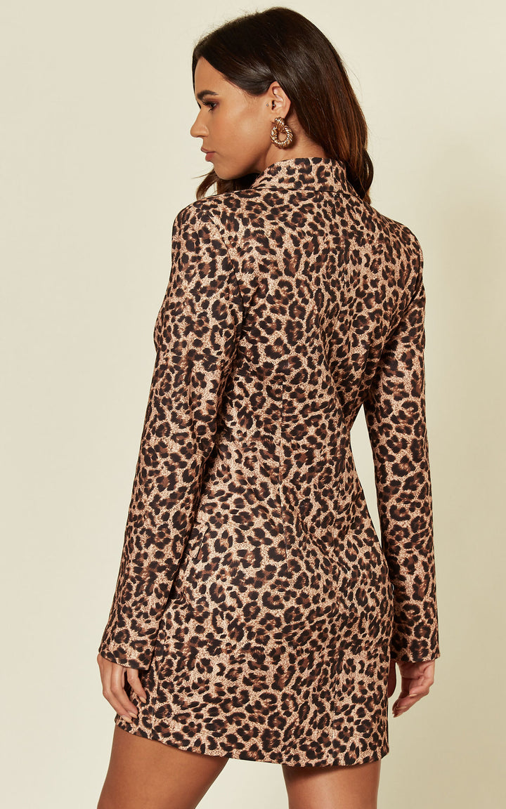 Leopard Print Asymetric Blazer Dress