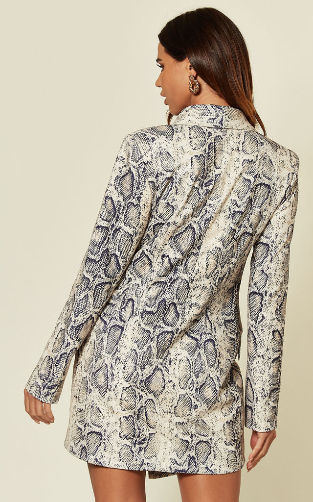 grey satin snake print blazer dress Suit Womens Snake Print Blazer Black Satin Snake-Shoulder Blazer With Snake Rhinestone Embellishments Women's Statement Jacket For Gala, Festival, And Couture Events