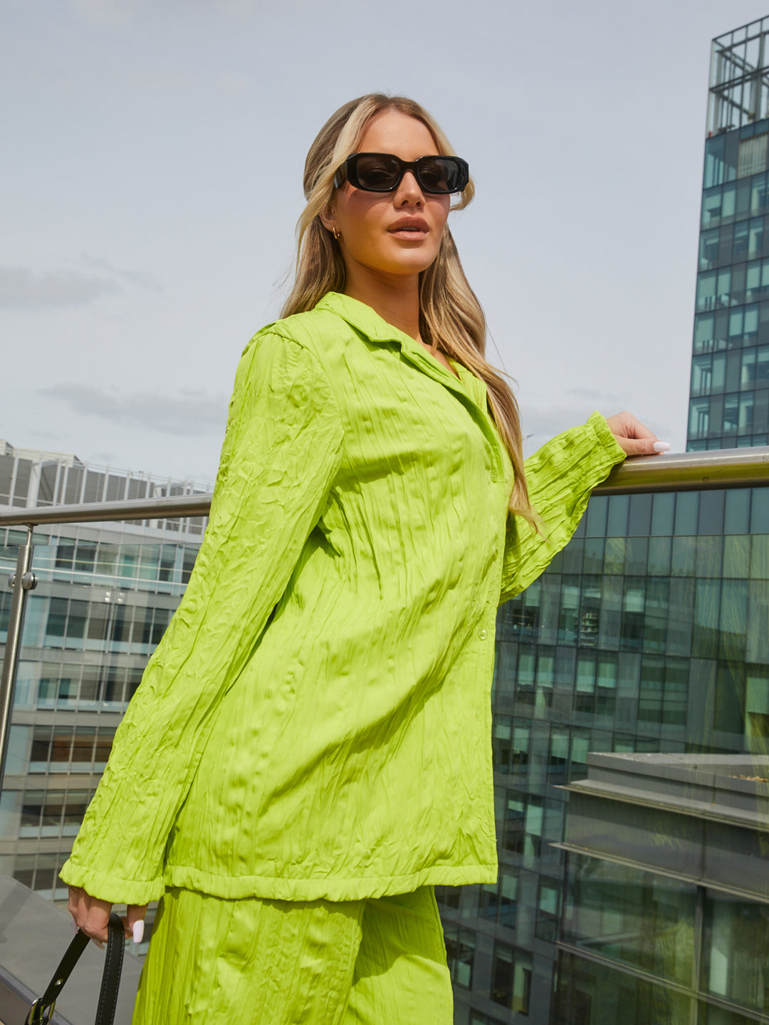 Plisse Boxy Shirt in Lime