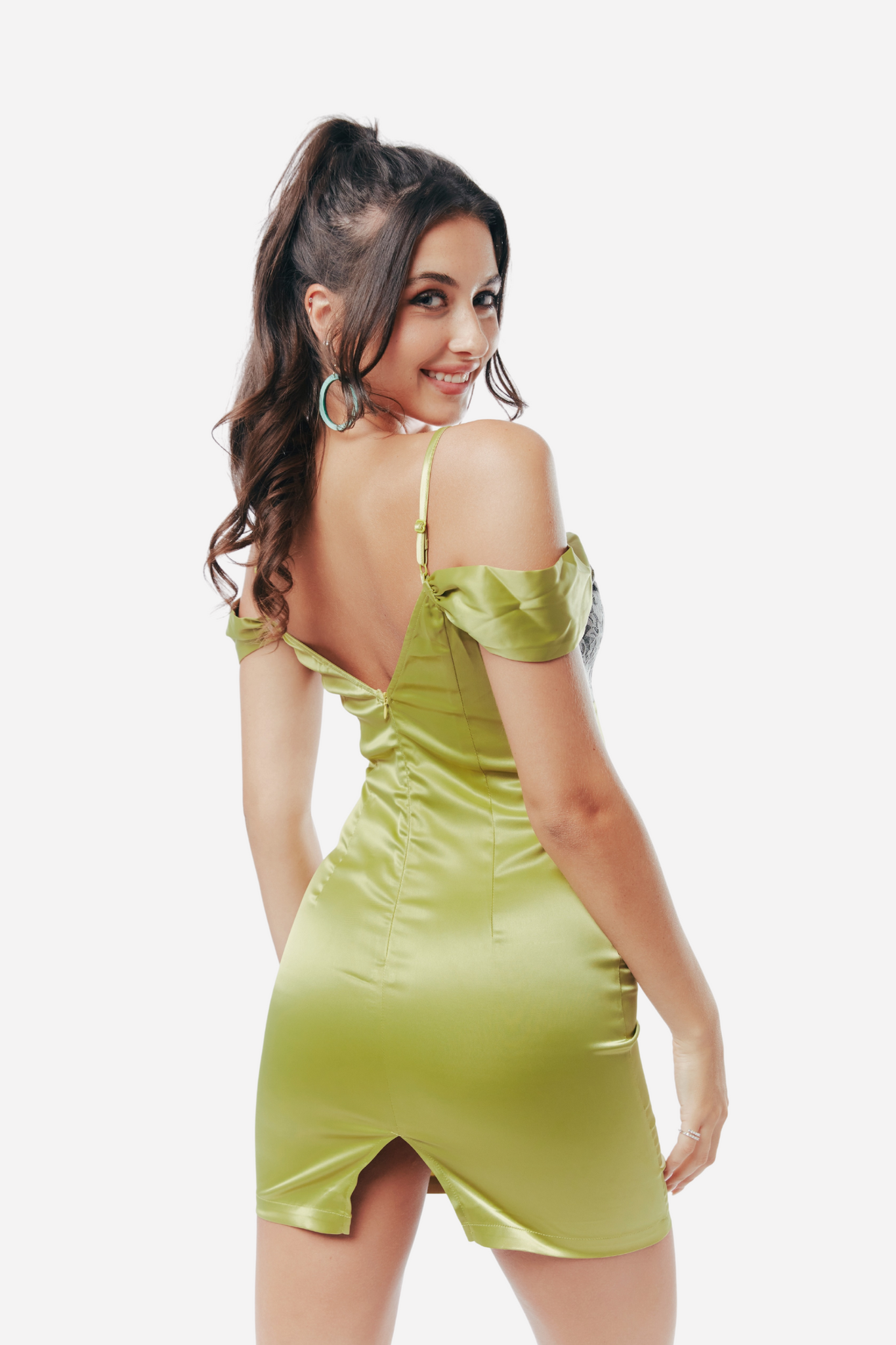 Satin Lace Dress in Green