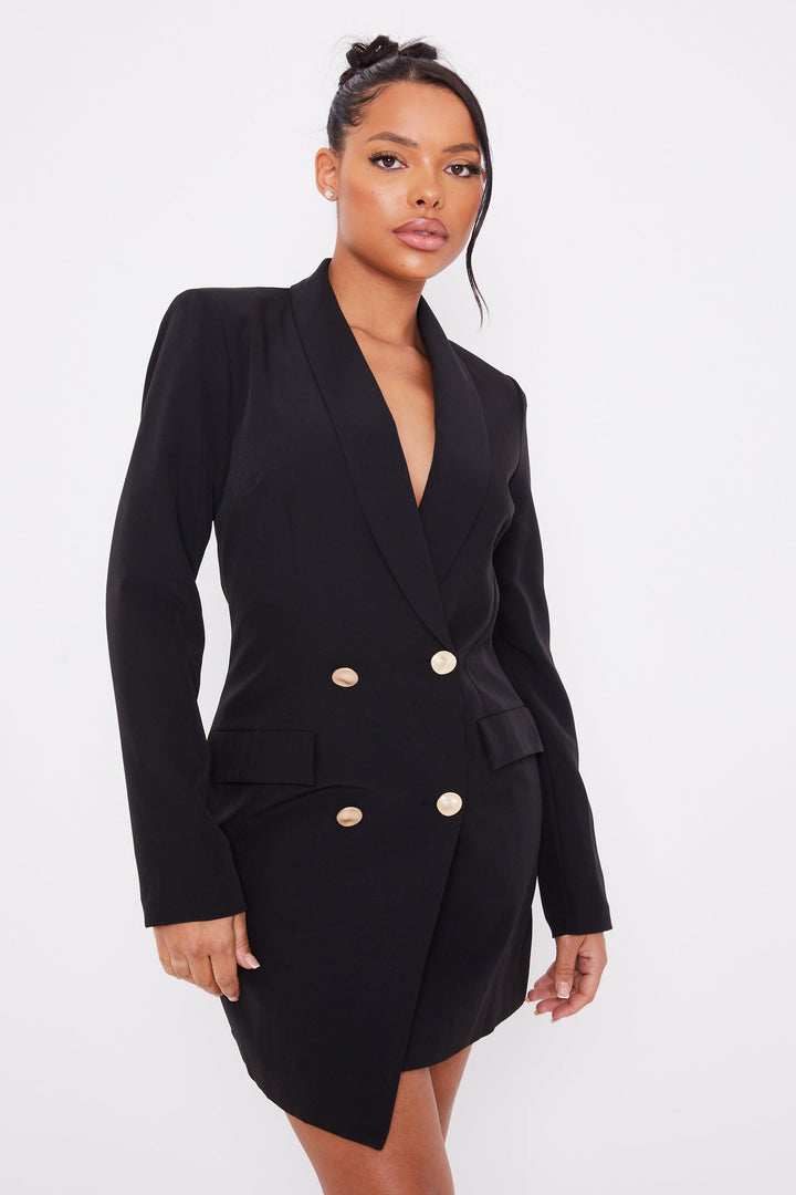 Black Double Breasted Blazer Dress with Gold Buttons