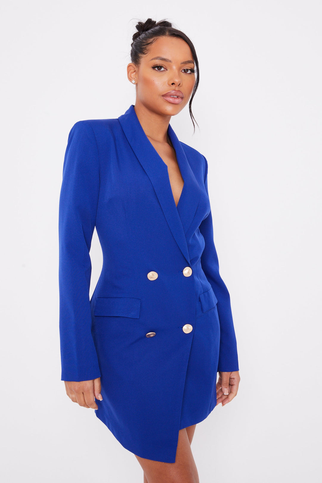 Navy Double Breasted Gold Button Blazer Dress