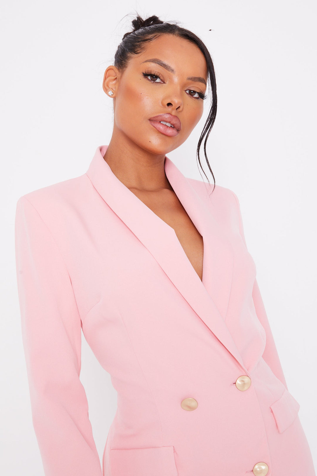 Pink Double Breasted Gold Button Blazer Dress