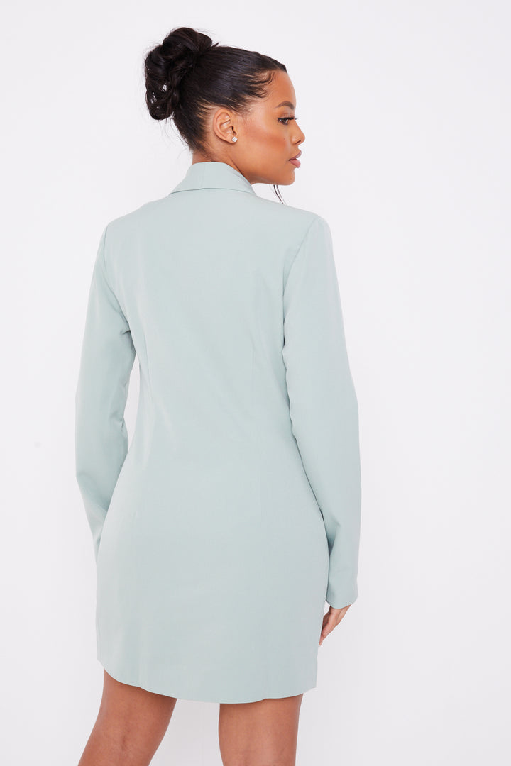 Sage Green Double Breasted Gold Button Blazer Dress