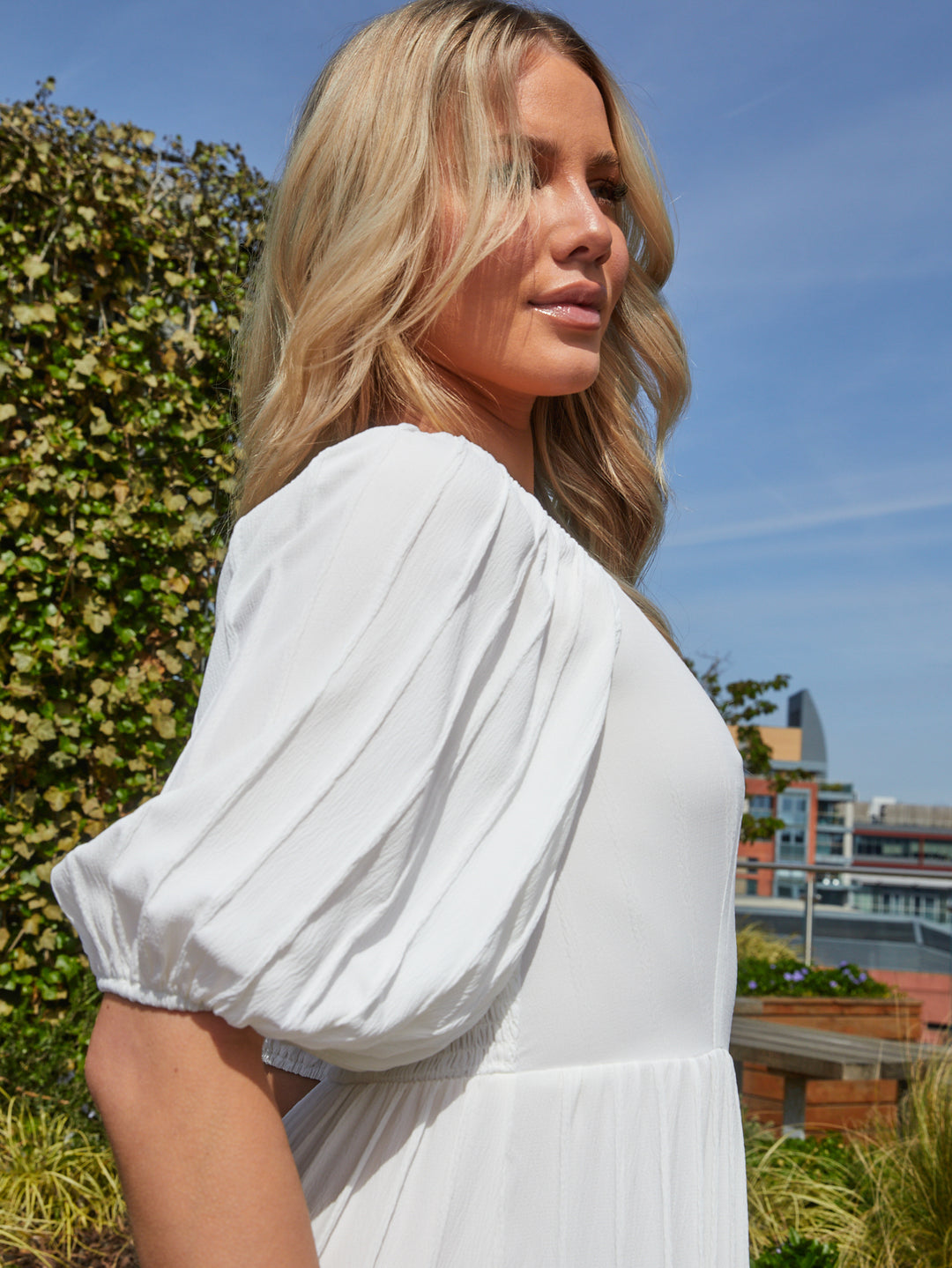 Puff Sleeve Tiered Maxi Dress in White