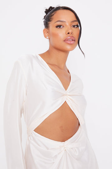 Ivory Luxe Satin Cut Out U-Bar Dress